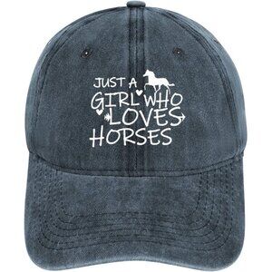 Women's Blue Fabric Soft Cotton Just Girl Who Loves Horse Trendy Baseball Cap